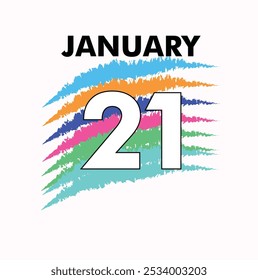 January 21 Vector Shape with white background of image and multicolor background of date. 21th day of the new year. Daily date of calendar.