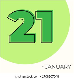 January 21st Modern calendar isolated on white background. Vector illustration. Green colors 
