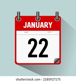 January 22, calendar icon vector illustration, isolated on light blue background.