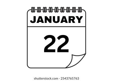 January - 22 Calendar Icon. Calendar Icon with white background. Flat style. Date, day and month.