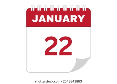 January - 22 Calendar Icon. Calendar Icon with white background. Flat style. Date, day and month.