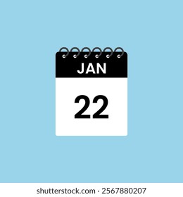 January 22 calendar reminder. 22nd January Date Month calendar icon design template.