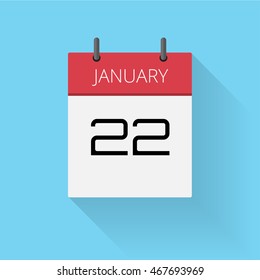 January 22, Daily calendar icon, Date and time, day, month, Holiday, Flat designed Vector Illustration