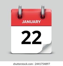 January 22 daily realistic red calendar icon date vector image
