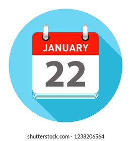 January 22 Date on a Single Day Calendar in Flat Style with long flat shadow on a blue background