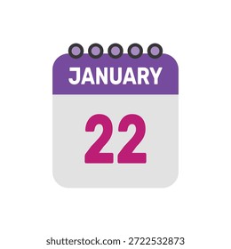22 de janeiro ícone vetor começa com página de calendário colorida
