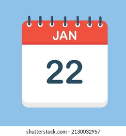 January 22. Round calendar Icon with long shadow in a Flat Design style.  Vector Illustration. Easy to edit, manipulate, resize or colorize.