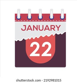 January 22. Vector flat daily calendar icon. Date and time, day, month. Holiday. Season. White Background