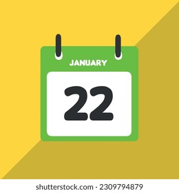 January 22 vector icon calendar Date, day and month Vector illustration, colorful background.