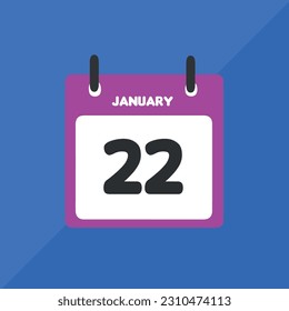 January 22 vector icon calendar Date, day and month Vector illustration, colorful background.