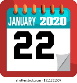 JANUARY 22 year 2020 . Vector flat daily calendar icon. Date and time, day, month. Holiday.