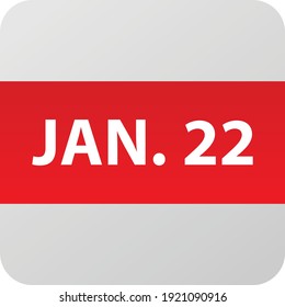Icono de fecha 22 de enero, ilustración vectorial de un solo día estilo plano moderno. Elemento Calendar para diseño web, planificación, organizador. 
