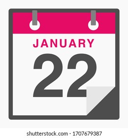 January 22nd Flat icon calendar isolated on white background. Vector illustration
