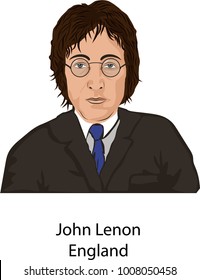 January 23, 2018: Editorial Vector Illustration Of The Beatles Band Member John Lenon On White Background. 