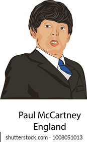 January 23, 2018: editorial vector illustration of the Beatles band member Paul McCartney on white background. 