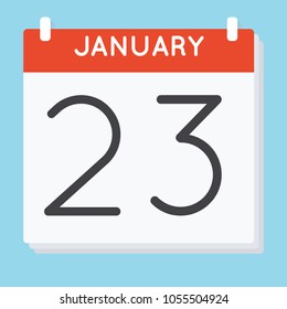 January 23. Calendar icon. Vector illustration in flat design isolated in blue background. Date and time, day, month.