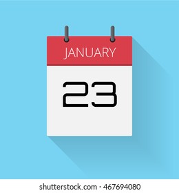 January 23, Daily calendar icon, Date and time, day, month, Holiday, Flat designed Vector Illustration
