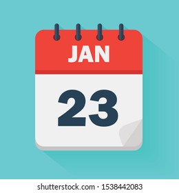 January 23th. Daily calendar icon in vector format.  Date, time, day, month. Holidays