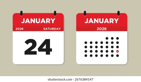 24. Januar 2026 Kalender, Vektorgrafik. Kalenderseite vom 24. Januar. Ereigniserinnerungsgrafik. Tageskalender mit Datum 24. Januar. Woche beginnt am Sonntag. Checklisten-Tageskalender.