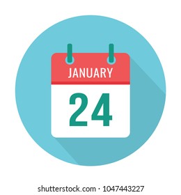 January 24 calendar icon flat round blue, red. International Eskimo Day