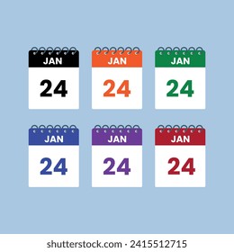 January 24 calendar reminder. 24th January  Date Month calendar icon design template.