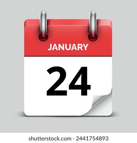January 24 daily realistic red calendar icon date vector image