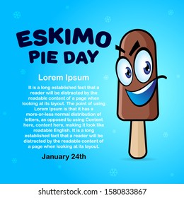 January 24 International Eskimo Pie Day. Square Banner with place for text, flyer, card. Cartoon popsicle. Vector  
