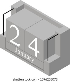 January 24th date on a single day calendar. Gray wood block calendar present date 24 and month January isolated on white background. Holiday. Season. Vector isometric illustration