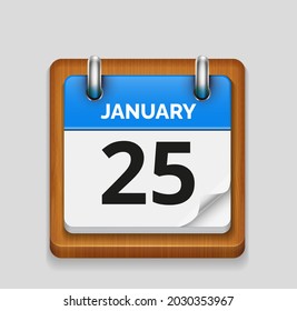 January 25 blue daily realistic calendar with wooden frame icon date vector image