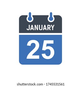 January 25 Calendar Date Icon, Event Date Icon, Calendar Date, Icon Design Vector Graphic