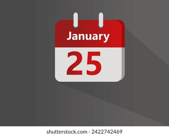 January 25, calendar date icon on gray to light gradient background with shadows