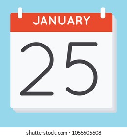 January 25. Calendar icon. Vector illustration in flat design isolated in blue background. Date and time, day, month.