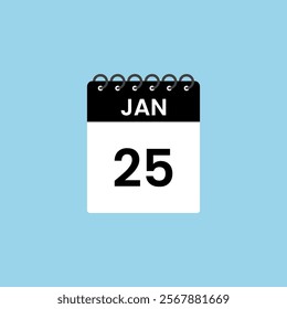 January 25 calendar reminder. 25th January Date Month calendar icon design template.