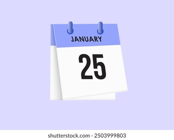 January 25 - calendar and Time planner. Daily Calendar Icon reminder. Vector Illustration.
