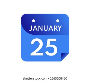 January 25 Date on a Single Day Calendar in Flat Style, 25 January calendar icon