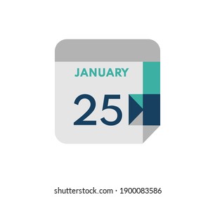 January 25 flat daily calendar date, 25 January Single Day Calendar  Icon