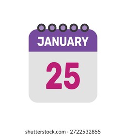25 de janeiro ícone vetor começa com página de calendário colorida