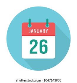 January 26 calendar icon flat round blue. International Day of the Customs Officer, Australia, Republic in India, Controlling and Auditing Service of Ukraine, Spouse's Day in Iceland