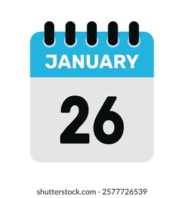 january 26 calendar icon and Time planner Daily Calendar reminder Vector design Illustration.