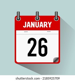26 de enero, ilustración vectorial de icono del calendario, aislado en fondo azul claro.