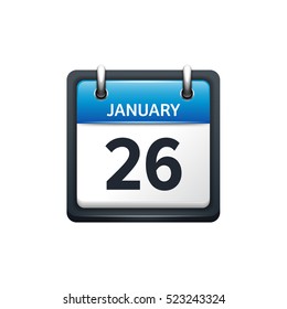 January 26. Calendar icon.Vector illustration,flat style.Month and date.Sunday,Monday,Tuesday,Wednesday,Thursday,Friday,Saturday.Week,weekend,red letter day. 2017,2018 year.Holidays.