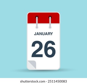 January 26 calendar leaf. Calendar design vector template. Vertical orientation.