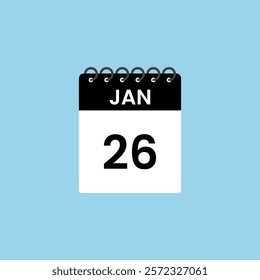 January 26 calendar reminder. 26th January Date Month calendar icon design template.