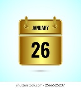 January 26 calendar and time planner on gold background. Daily calendar icon, schedule symbol