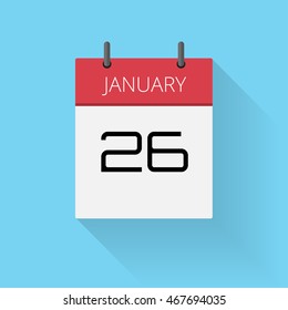 January 26, Daily calendar icon, Date and time, day, month, Holiday, Flat designed Vector Illustration
