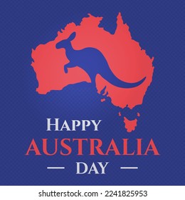 January 26, Happy Australia Day. Australian National Flag, map and kangaroo. Background, poster, card, banner vector illustration