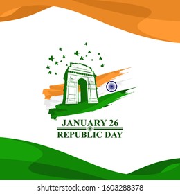 January 26, Republic day of India with national landmark vector illustration. Suitable for greeting card, poster and banner. 