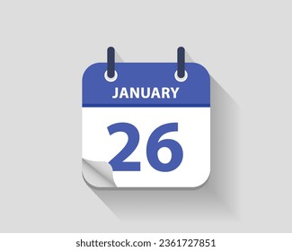 26 de enero. Icono de calendario diario plano vectorial. Fecha y hora, día, mes. Año. Ilustración del vector