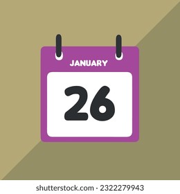 January 26 vector icon calendar Date, day and month Vector illustration, colorful background.