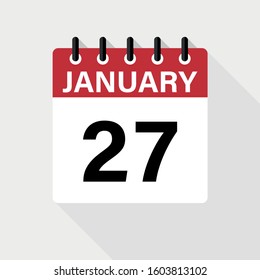 January 27 - Calendar Icon. Calendar Icon with shadow. Flat style. Date, day and month.